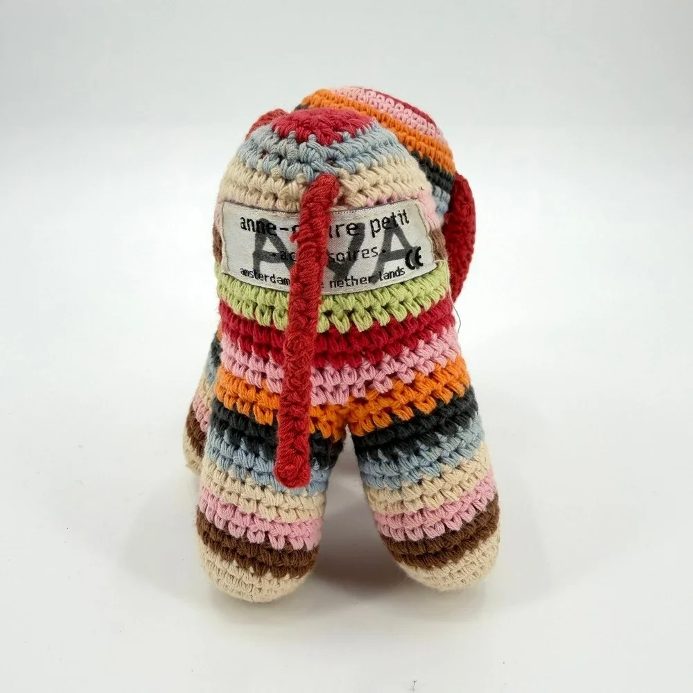 Anne-Claire Petit Crochet Elephant Stuffed Animal Multicolor Striped Knit Toy